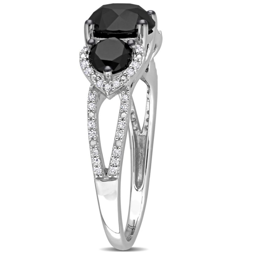 3 ct. t.w. Black and White Diamond 3-Stone Ring in 10K White Gold with Black Rhodium Plated