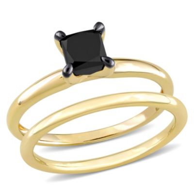 1 ct. t.w. Black Diamond Engagement Ring Set 10K Yellow Gold with Rhodium Plated