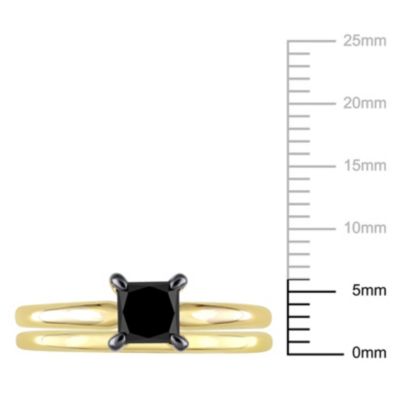 1 ct. t.w. Black Diamond Engagement Ring Set 10K Yellow Gold with Rhodium Plated