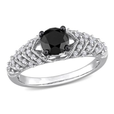 Belk & Co 4/5 ct. t.w. Black and White Diamond Chevron Engagement Ring in 14K White Gold with Black Rhodium Plated, 7