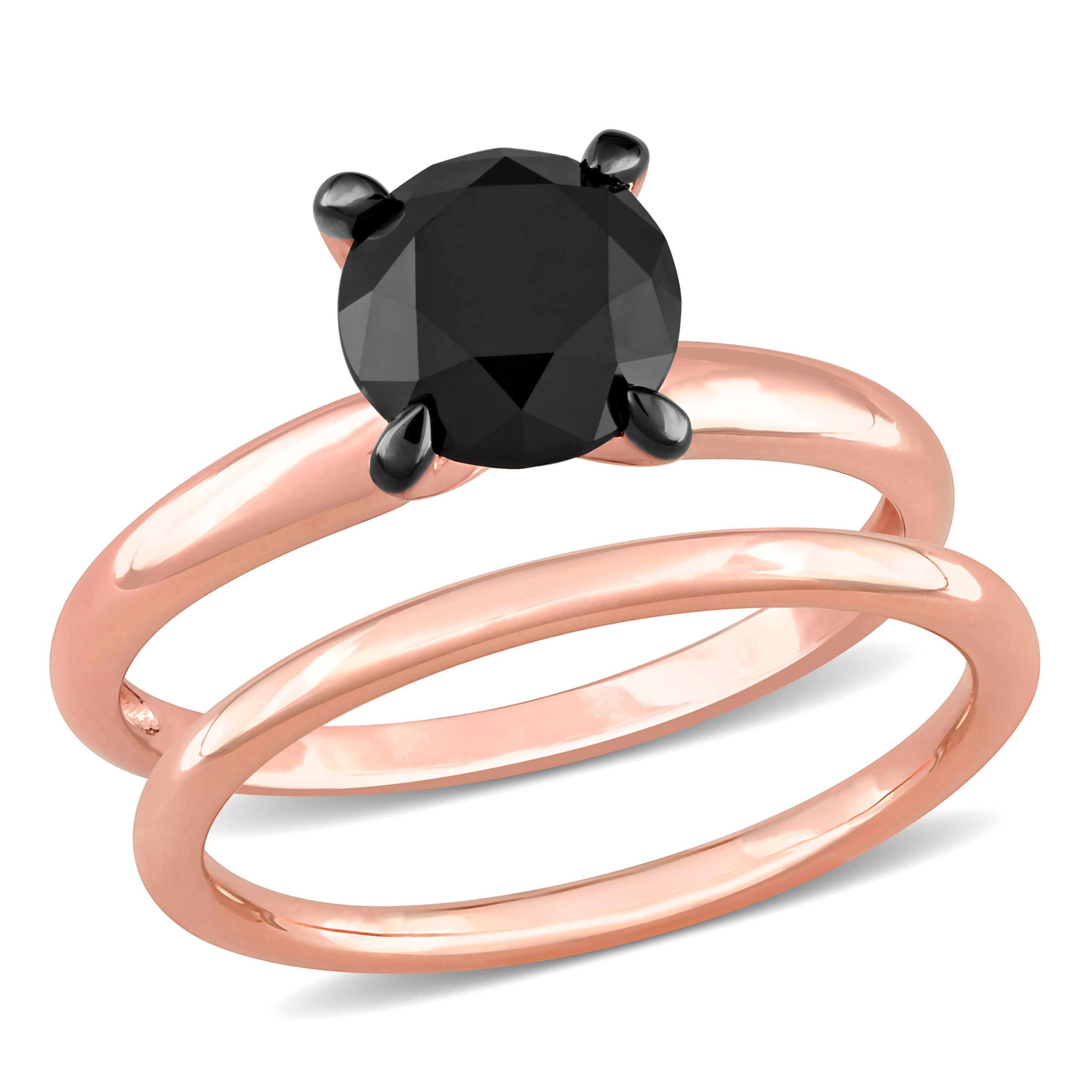 2 ct. t.w. Black Diamond Engagement Ring Set in 10K Rose Gold with Black Rhodium Plated