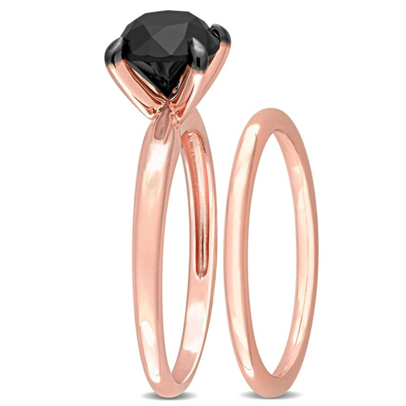 2 ct. t.w. Black Diamond Engagement Ring Set in 10K Rose Gold with Black Rhodium Plated