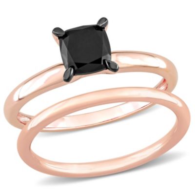 Belk & Co 1 ct. t.w. Black Diamond Engagement Ring Set in 14K Rose Gold with Black Rhodium Plated, Pink, 8 -  0620400158233