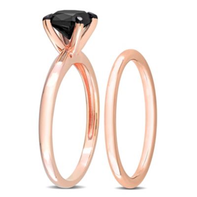 1 ct. t.w. Black Diamond Engagement Ring Set 14K Rose Gold with Rhodium Plated