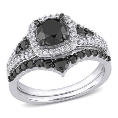 Belk & Co 1.46 ct. t.w. Black and White Diamond Bridal Ring Set in 10K White Gold with Black Rhodium Plated, 5
