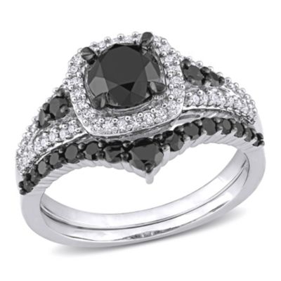 Belk & Co 1.46 ct. t.w. Black and White Diamond Bridal Ring Set in 10K White Gold with Black Rhodium Plated, 4.5 -  0620400154600