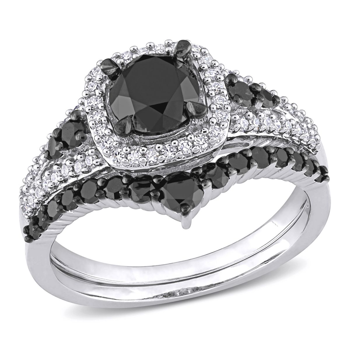 1.46 ct. t.w. Black and White Diamond Bridal Ring Set in 10K White Gold with Black Rhodium Plated