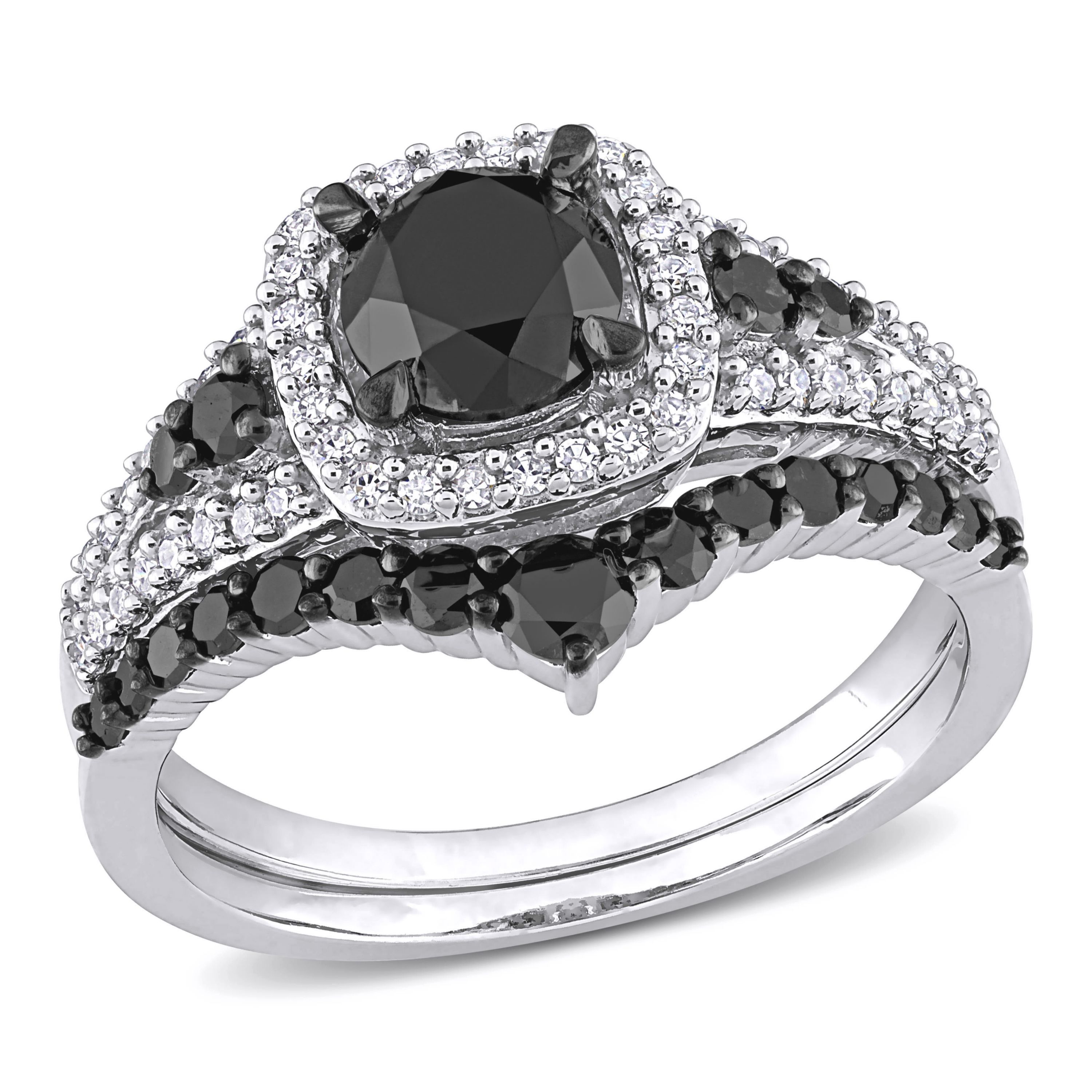 1.46 ct. t.w. Black and White Diamond Bridal Ring Set in 10K White Gold with Black Rhodium Plated