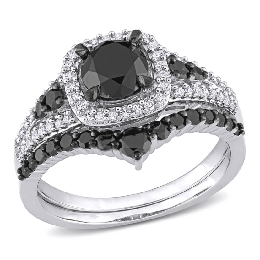 1.46 ct. t.w. Black and White Diamond Bridal Ring Set in 10K White Gold with Black Rhodium Plated