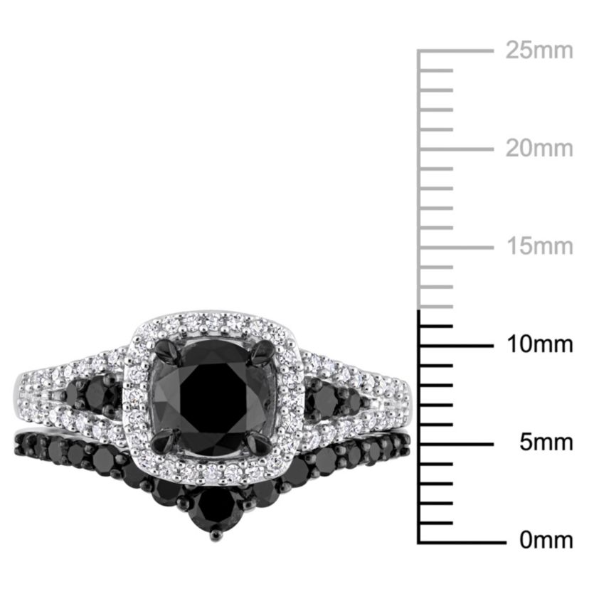 1.46 ct. t.w. Black and White Diamond Bridal Ring Set in 10K White Gold with Black Rhodium Plated