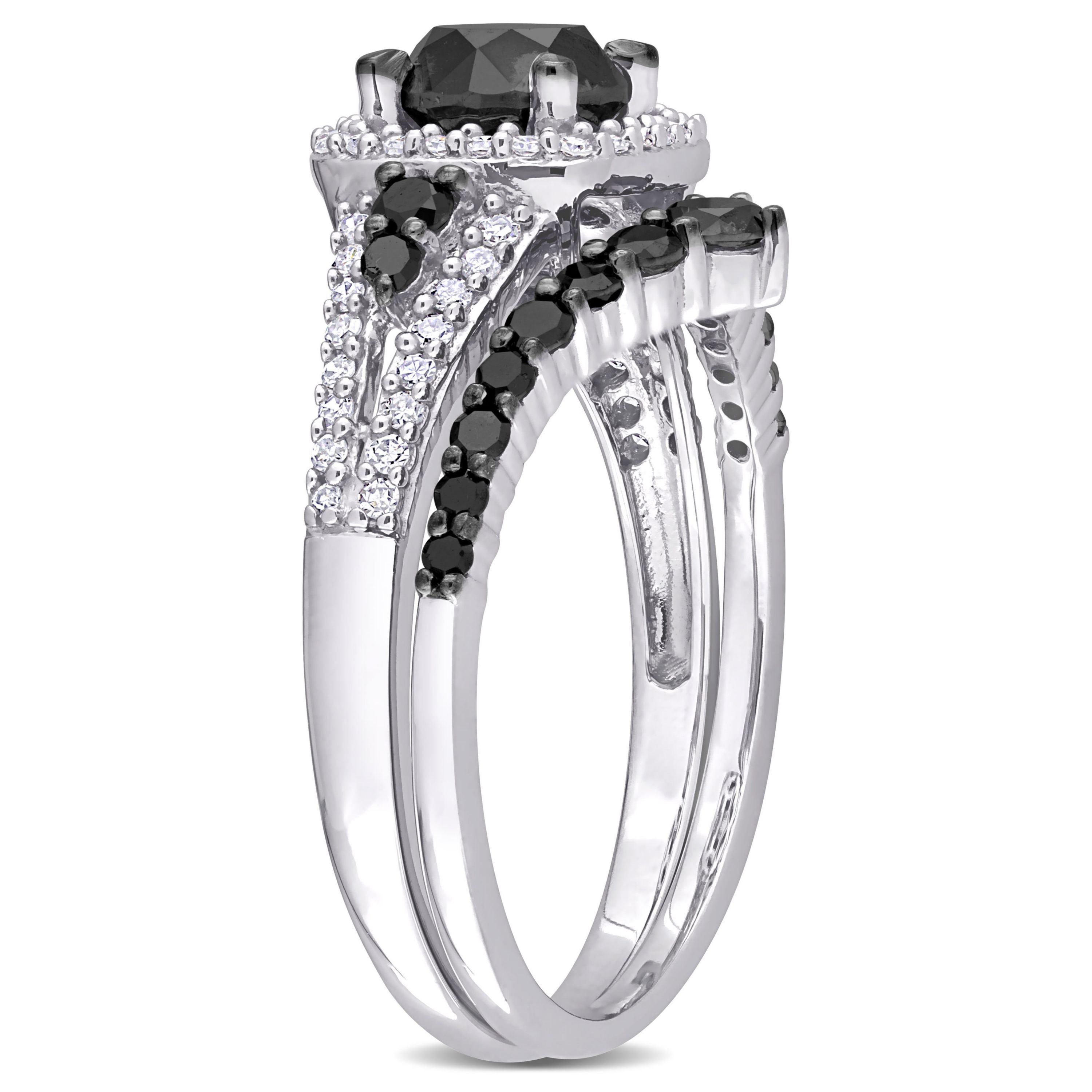 1.46 ct. t.w. Black and White Diamond Bridal Ring Set in 10K White Gold with Black Rhodium Plated