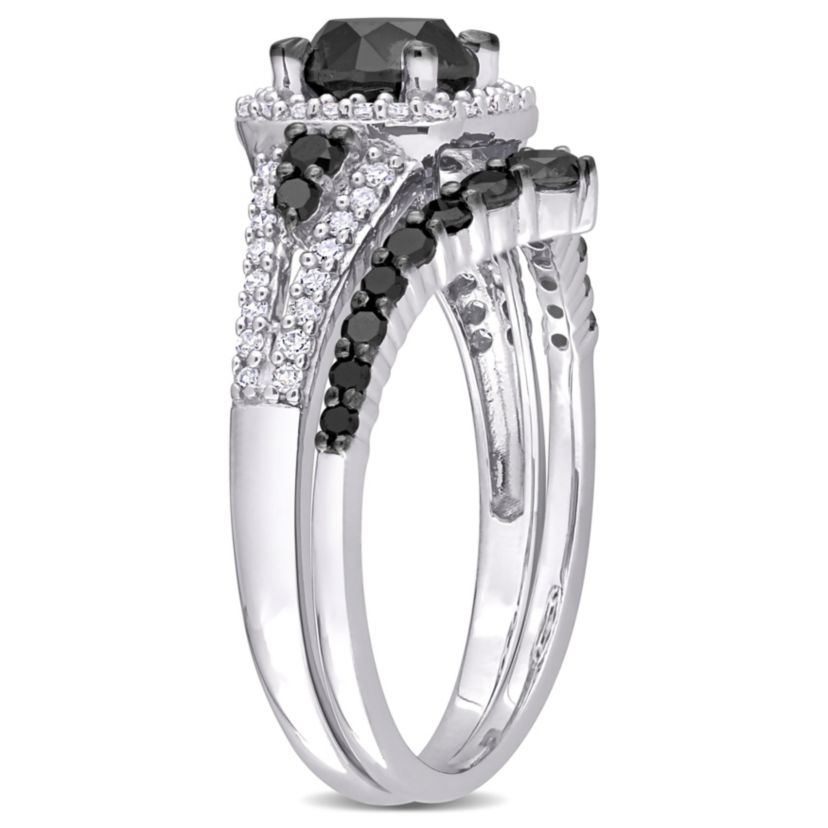 1.46 ct. t.w. Black and White Diamond Bridal Ring Set in 10K White Gold with Black Rhodium Plated