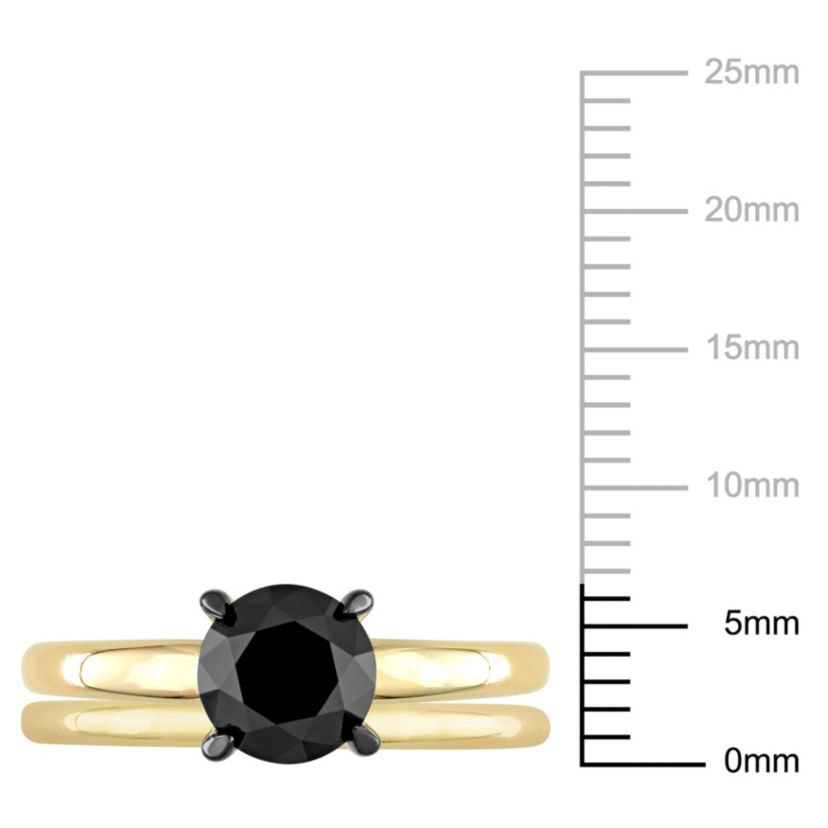 1.5 ct. t.w. Black Diamond Solitaire Bridal Ring Set in 14K Yellow Gold with Black Rhodium Plated