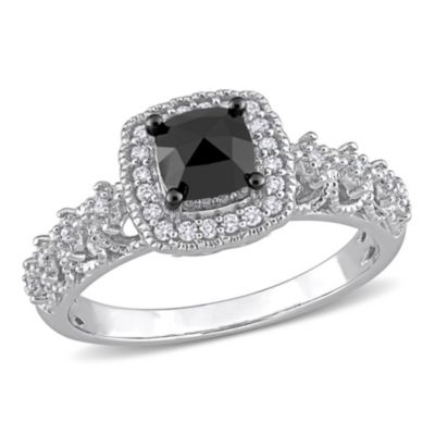1.13 ct. t.w. Black and White Diamond Engagement Ring 14K Gold with Rhodium Plated