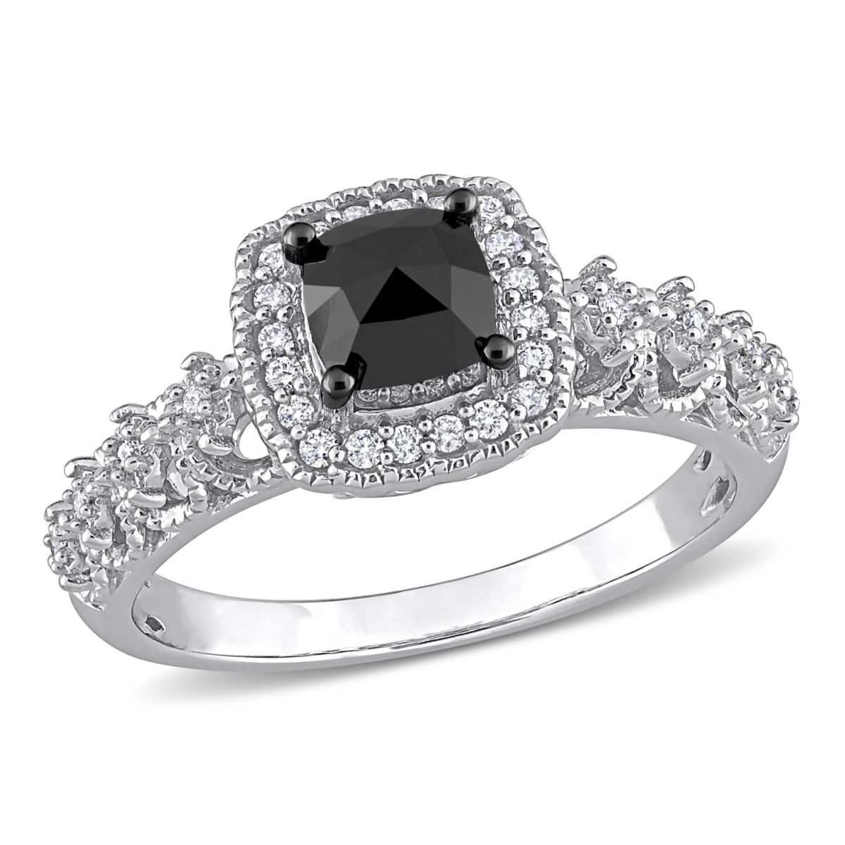 1.13 ct. t.w. Black and White Diamond Engagement Ring in 14K White Gold with Black Rhodium Plated
