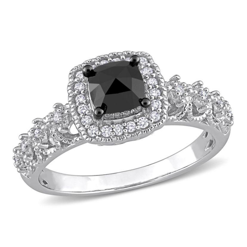 1.13 ct. t.w. Black and White Diamond Engagement Ring in 14K White Gold with Black Rhodium Plated