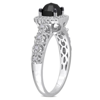 1.13 ct. t.w. Black and White Diamond Engagement Ring 14K Gold with Rhodium Plated