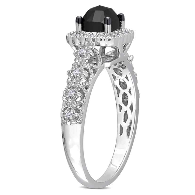1.13 ct. t.w. Black and White Diamond Engagement Ring in 14K White Gold with Black Rhodium Plated