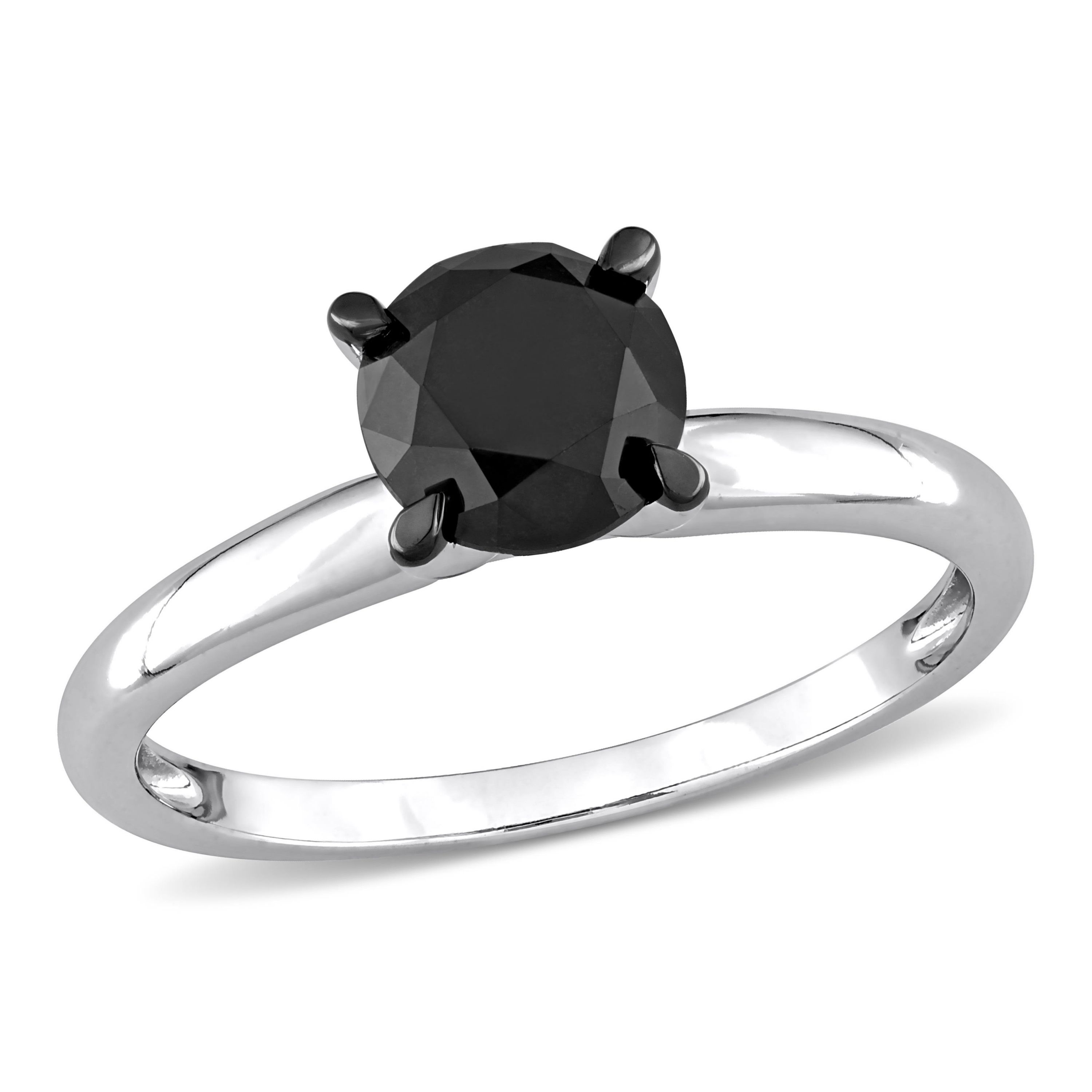 1.5 ct. t.w. Black Diamond Solitaire Engagement Ring in 14K White Gold with Black Rhodium Plated