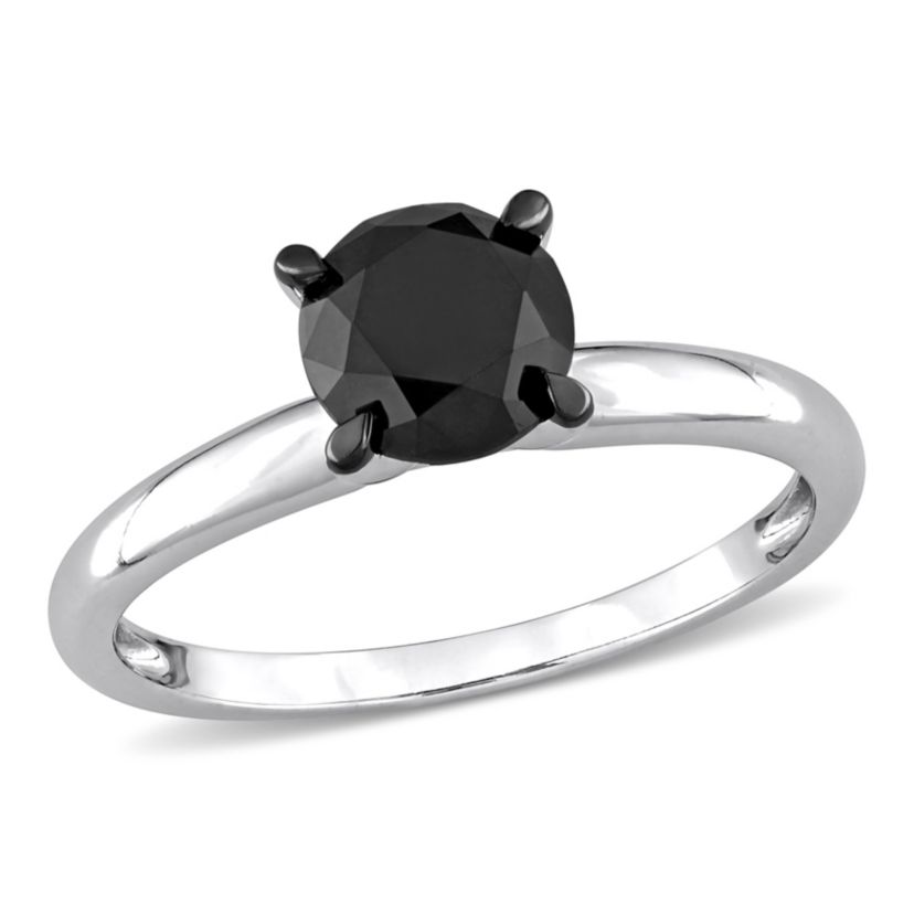 1.5 ct. t.w. Black Diamond Solitaire Engagement Ring in 14K White Gold with Black Rhodium Plated