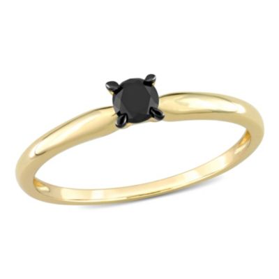 Belk & Co 1/4 ct. t.w. Black Diamond Solitaire Ring in 14K Yellow Gold with Black Rhodium Plated, 7.5 -  0620400158929