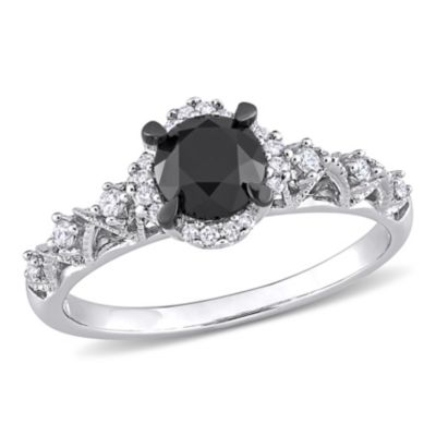 Belk & Co 3/4 ct. t.w. Black and White Diamond Vintage Engagement Ring in 14K White Gold with Black Rhodium Plated, 9.5 -  0620400156765