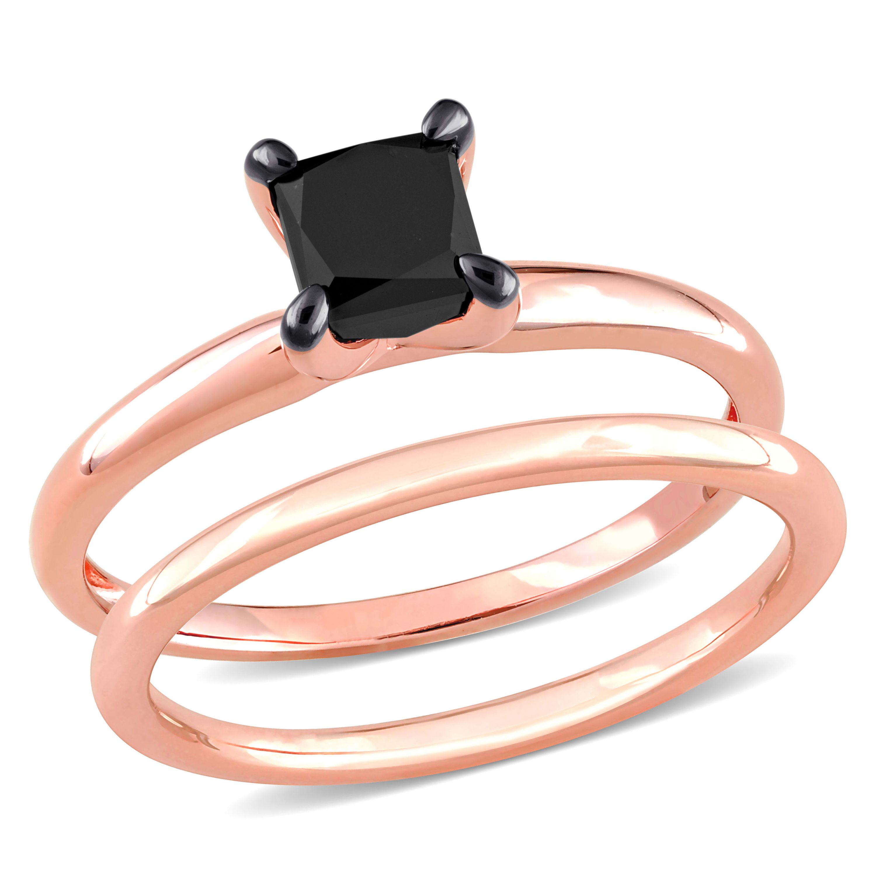 1 ct. t.w. Black Diamond Engagement Ring Set in 10K Rose Gold with Black Rhodium Plated