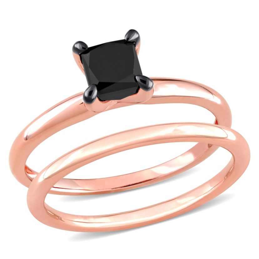 1 ct. t.w. Black Diamond Engagement Ring Set in 10K Rose Gold with Black Rhodium Plated