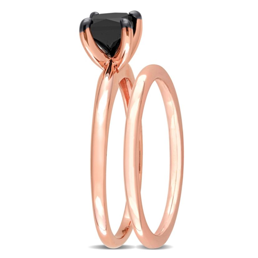 1 ct. t.w. Black Diamond Engagement Ring Set in 10K Rose Gold with Black Rhodium Plated