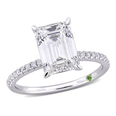 Belk & Co Lab Created Diamond Emerald & Round Engagement Ring in 14K Gold, White, 8