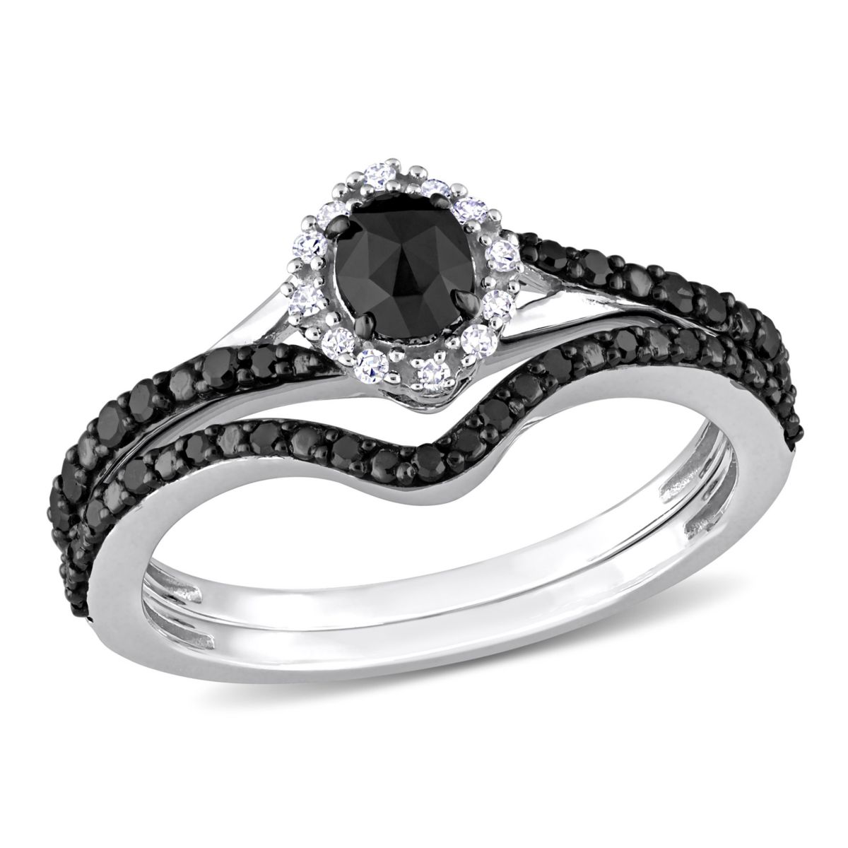 1/2 ct. t.w. Black and White Diamond Bridal Ring Set in 10K White Gold with Black Rhodium Plated