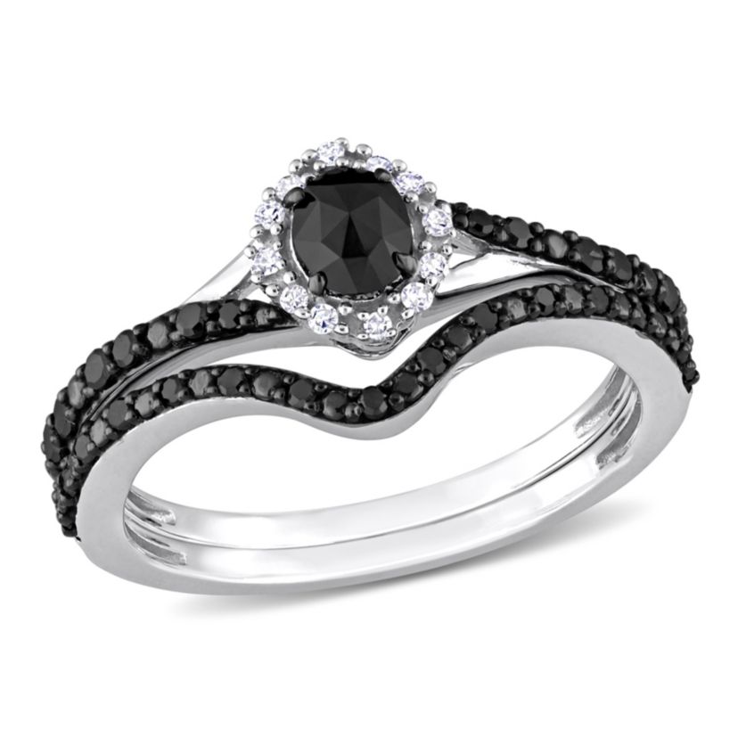 1/2 ct. t.w. Black and White Diamond Bridal Ring Set in 10K White Gold with Black Rhodium Plated