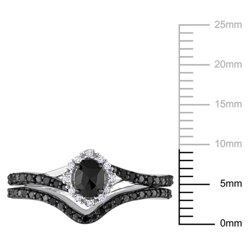 1/2 ct. t.w. Black and White Diamond Bridal Ring Set in 10K White Gold with Black Rhodium Plated
