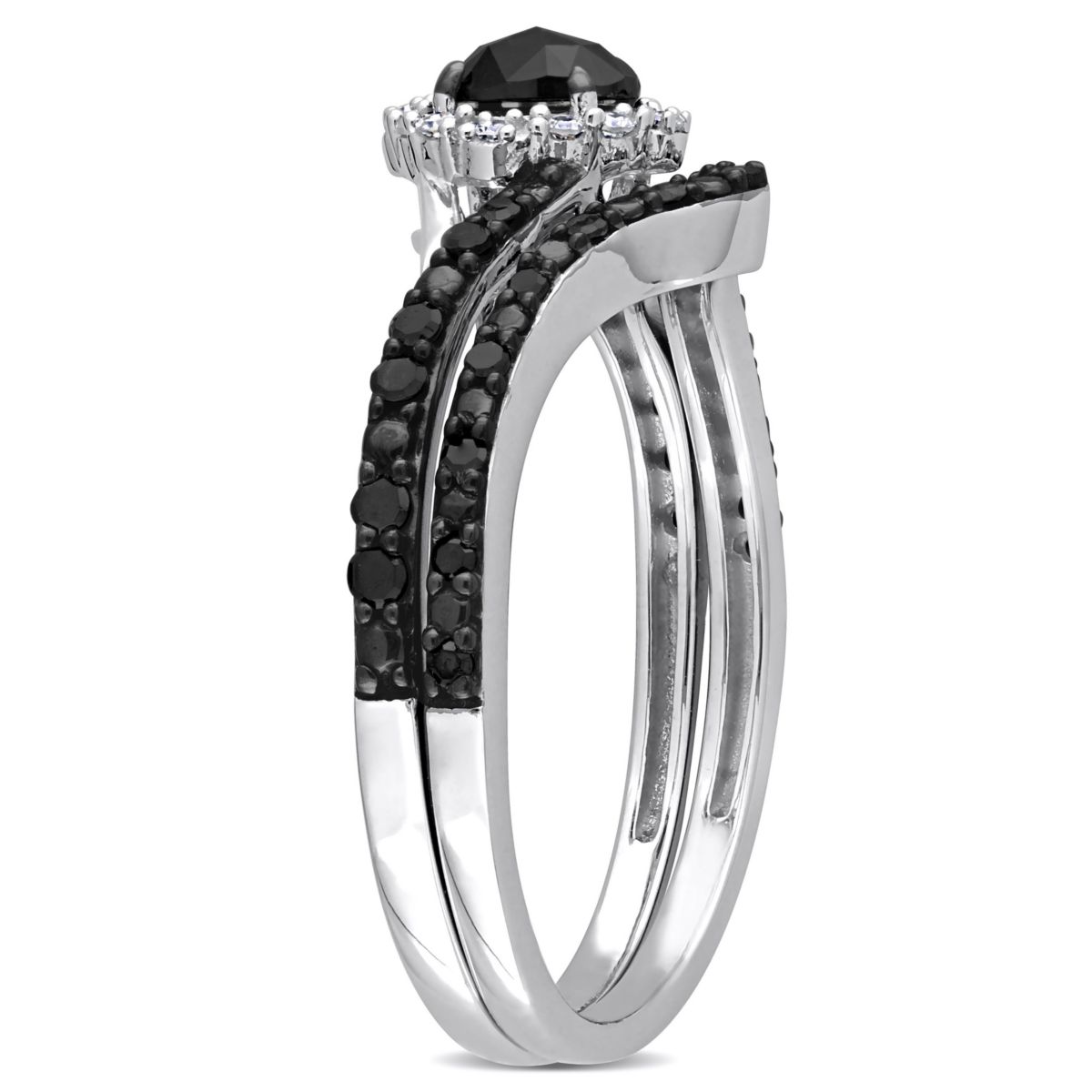 1/2 ct. t.w. Black and White Diamond Bridal Ring Set in 10K White Gold with Black Rhodium Plated