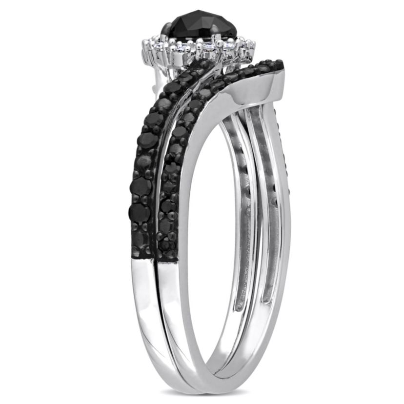 1/2 ct. t.w. Black and White Diamond Bridal Ring Set in 10K White Gold with Black Rhodium Plated