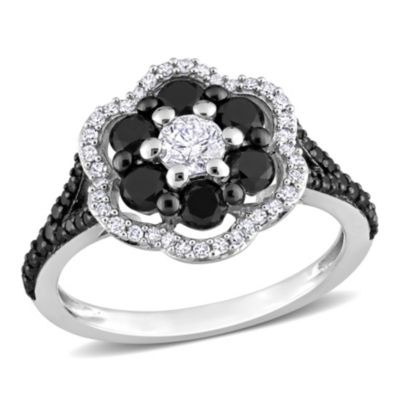 Belk & Co 1.25 ct. t.w. Black and White Diamond Floral Ring in 10K White Gold with Black Rhodium Plated