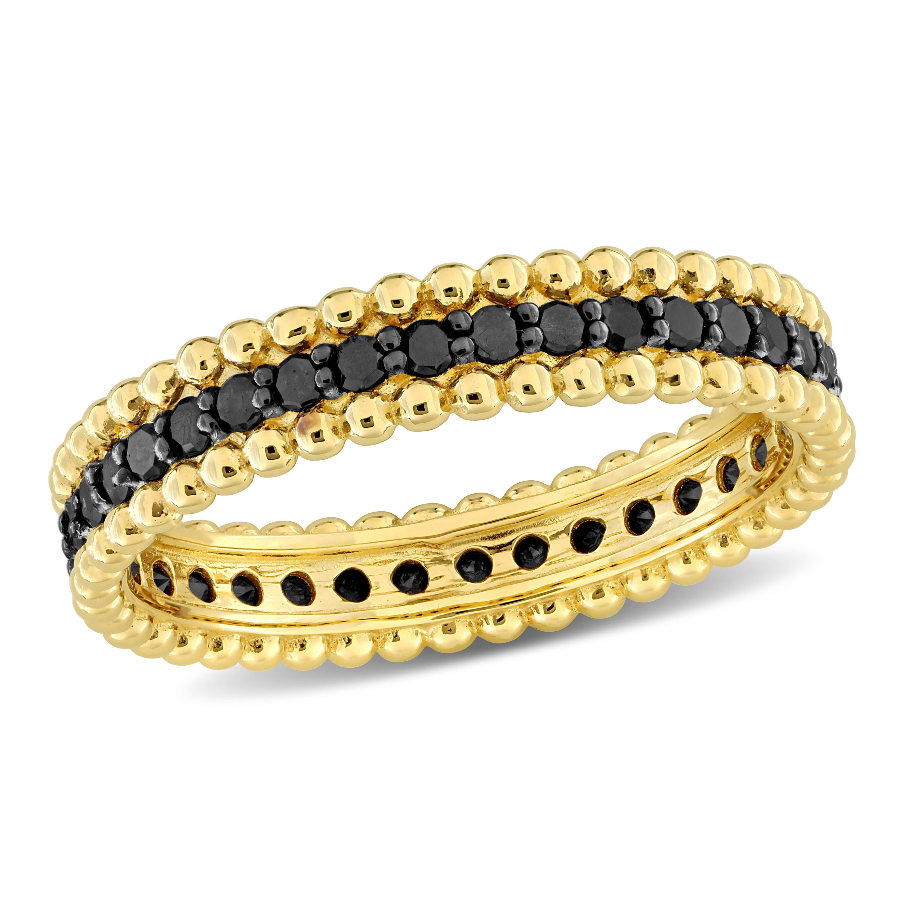 3/5 ct. t.w. Black Diamond Eternity Ring in 14K Yellow Gold with Black Rhodium Plated