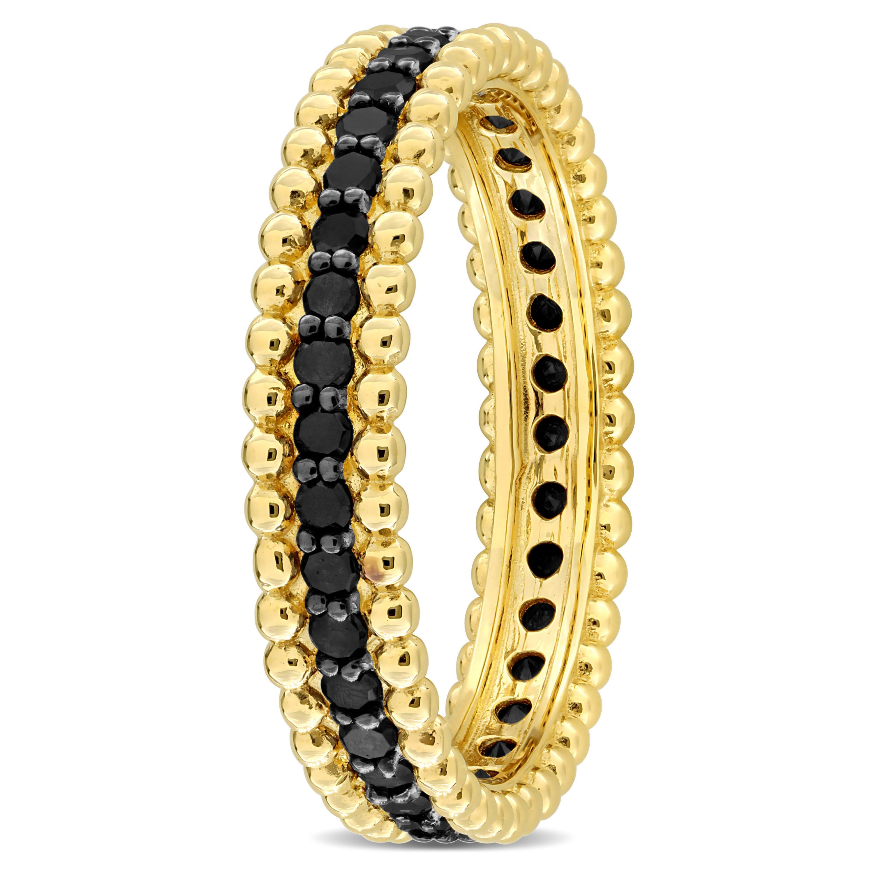 3/5 ct. t.w. Black Diamond Eternity Ring in 14K Yellow Gold with Black Rhodium Plated