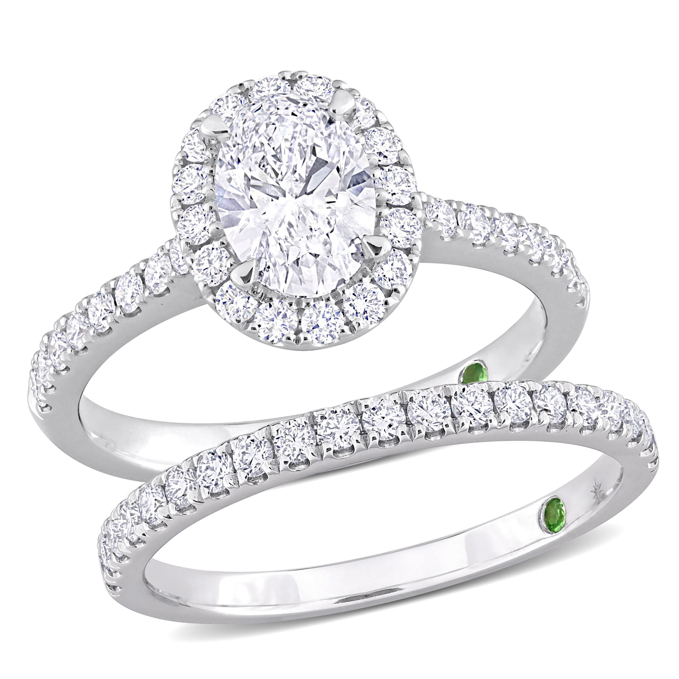 1.78 ct. T.w. Lab Grown Diamond and Tsavorite Engagement Ring Set in 14K White Gold