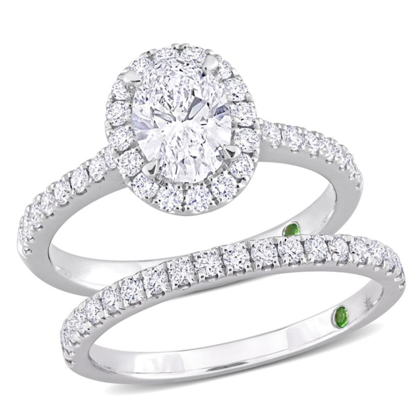 1.78 ct. T.w. Lab Grown Diamond and Tsavorite Engagement Ring Set in 14K White Gold