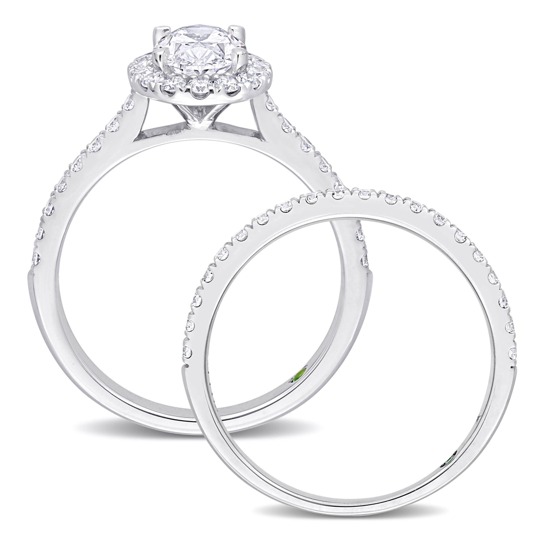 1.78 ct. T.w. Lab Grown Diamond and Tsavorite Engagement Ring Set in 14K White Gold