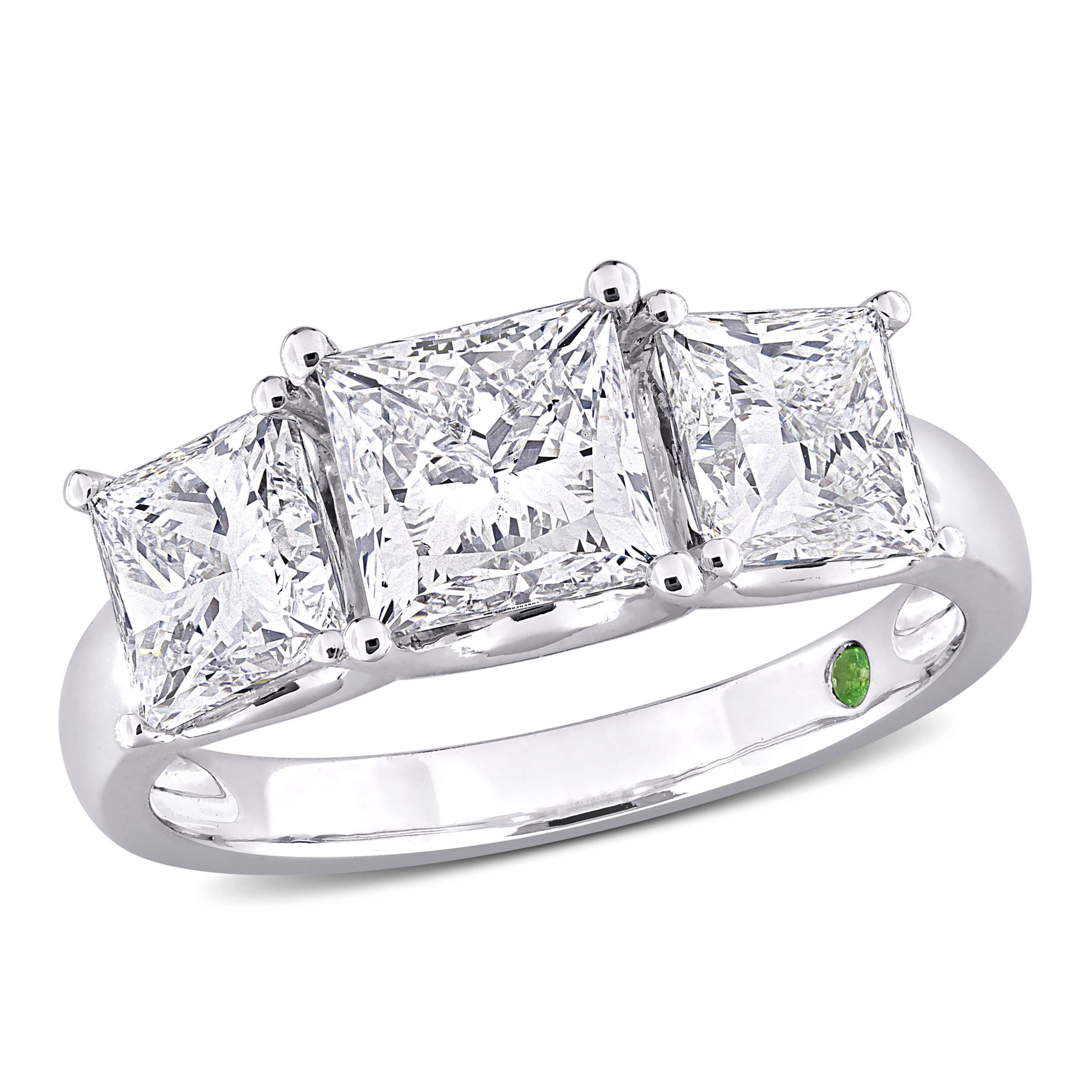 3.5 ct. t.w. Lab Grown Diamond and Tsavorite 3-Stone Ring in 14K White Gold