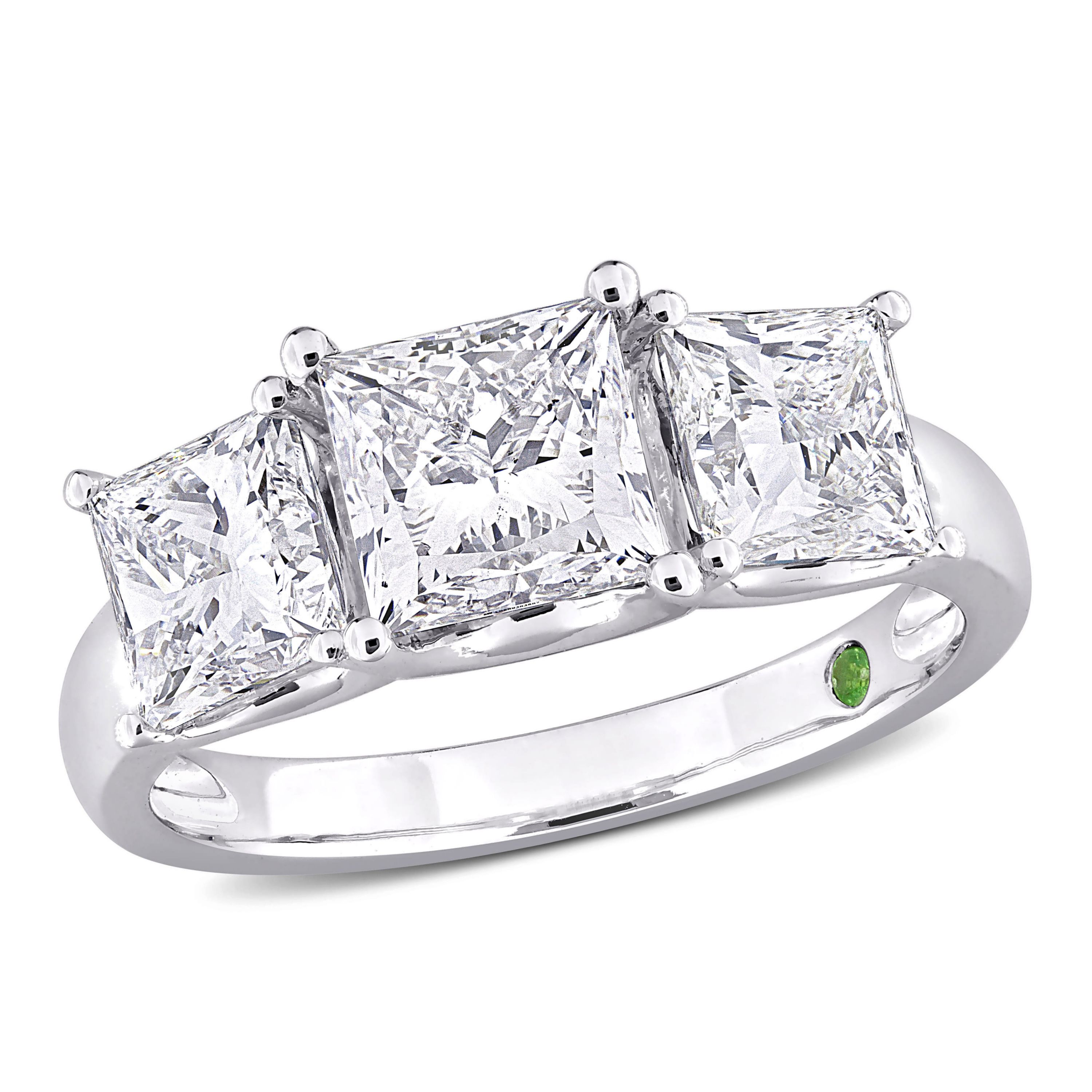 3.5 ct. t.w. Lab Grown Diamond and Tsavorite 3-Stone Ring in 14K White Gold