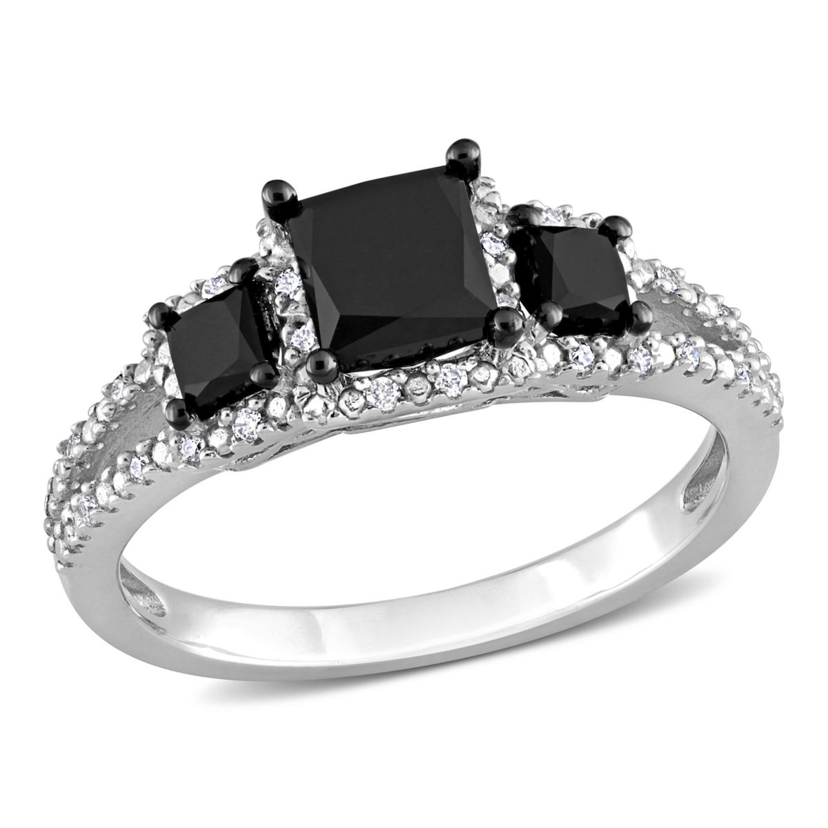 1.57 ct. t.w. Black and White and Diamond Engagement Ring in 14K White Gold with Black Rhodium Plated