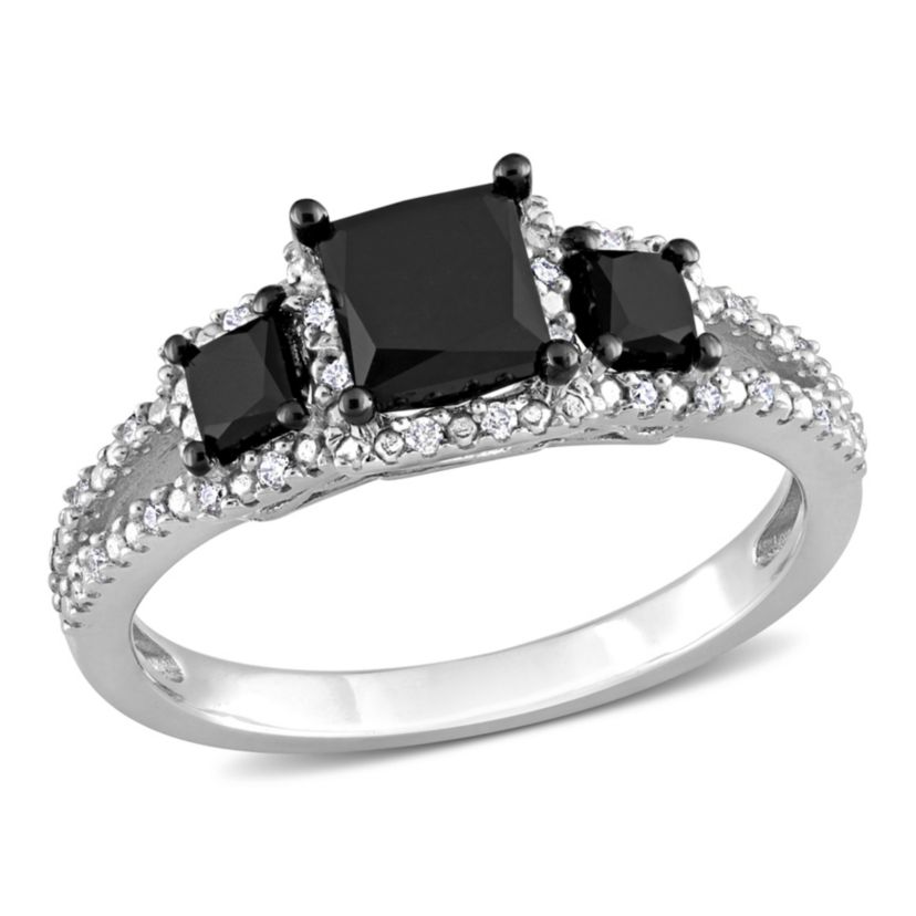 1.57 ct. t.w. Black and White and Diamond Engagement Ring in 14K White Gold with Black Rhodium Plated