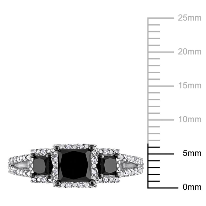 1.57 ct. t.w. Black and White and Diamond Engagement Ring in 14K White Gold with Black Rhodium Plated
