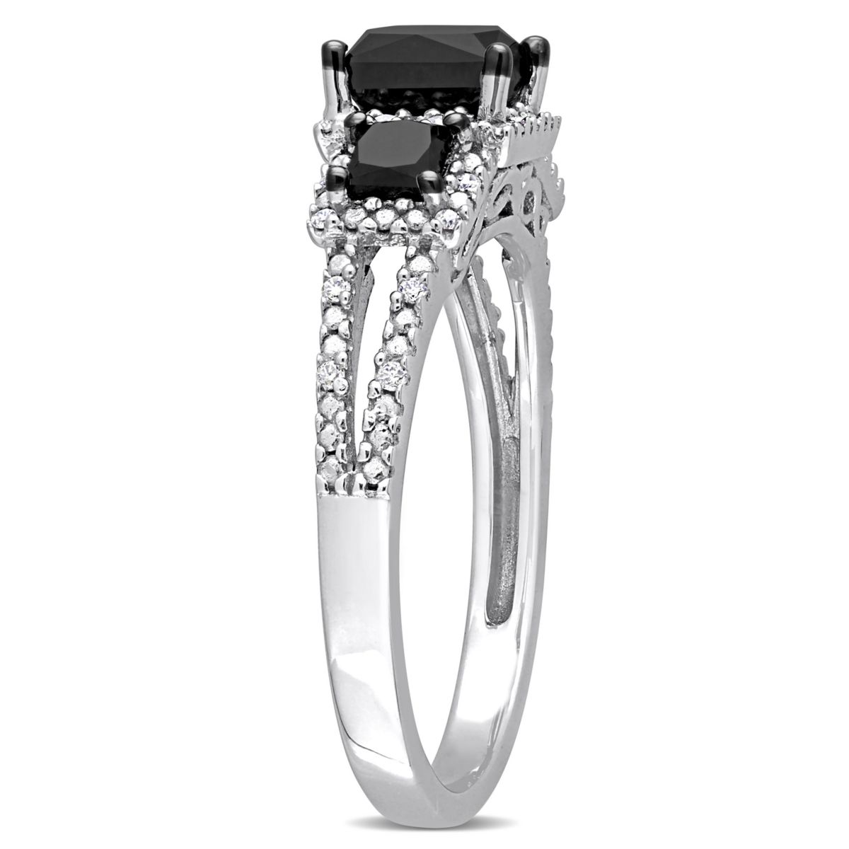 1.57 ct. t.w. Black and White and Diamond Engagement Ring in 14K White Gold with Black Rhodium Plated
