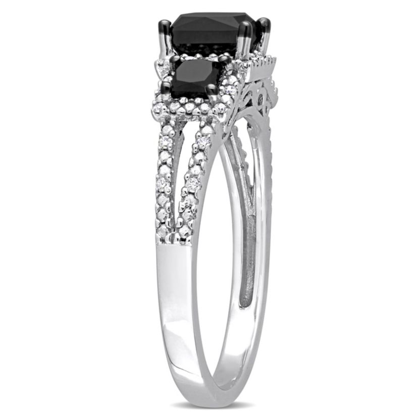 1.57 ct. t.w. Black and White and Diamond Engagement Ring in 14K White Gold with Black Rhodium Plated