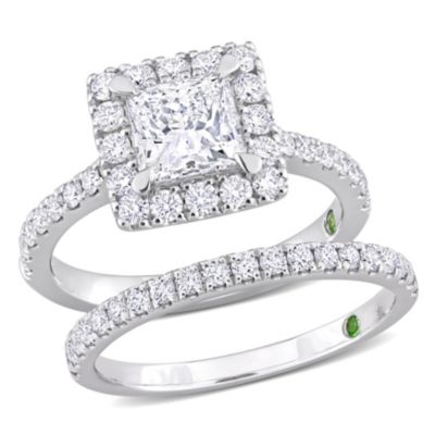 Belk & Co 2.30 ct. t.w. Lab Grown Diamond and Tsavorite Engagement Ring Set in 14K White Gold, 6 -  0620400214083