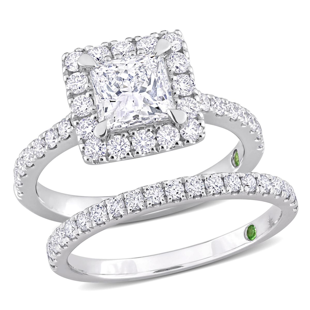 2.30 ct. t.w. Lab Grown Diamond and Tsavorite Engagement Ring Set in 14K White Gold